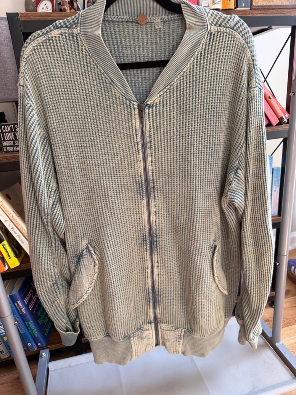Light Green Waffle Zip-Up Hoodie